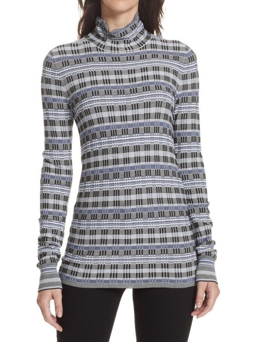 Theory Multi Color Turtleneck Black White Blue Size Medium